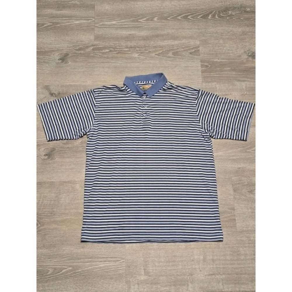 Bobby Chan Men's Silk Cotton Blend Blue Striped Polo Size Large‎